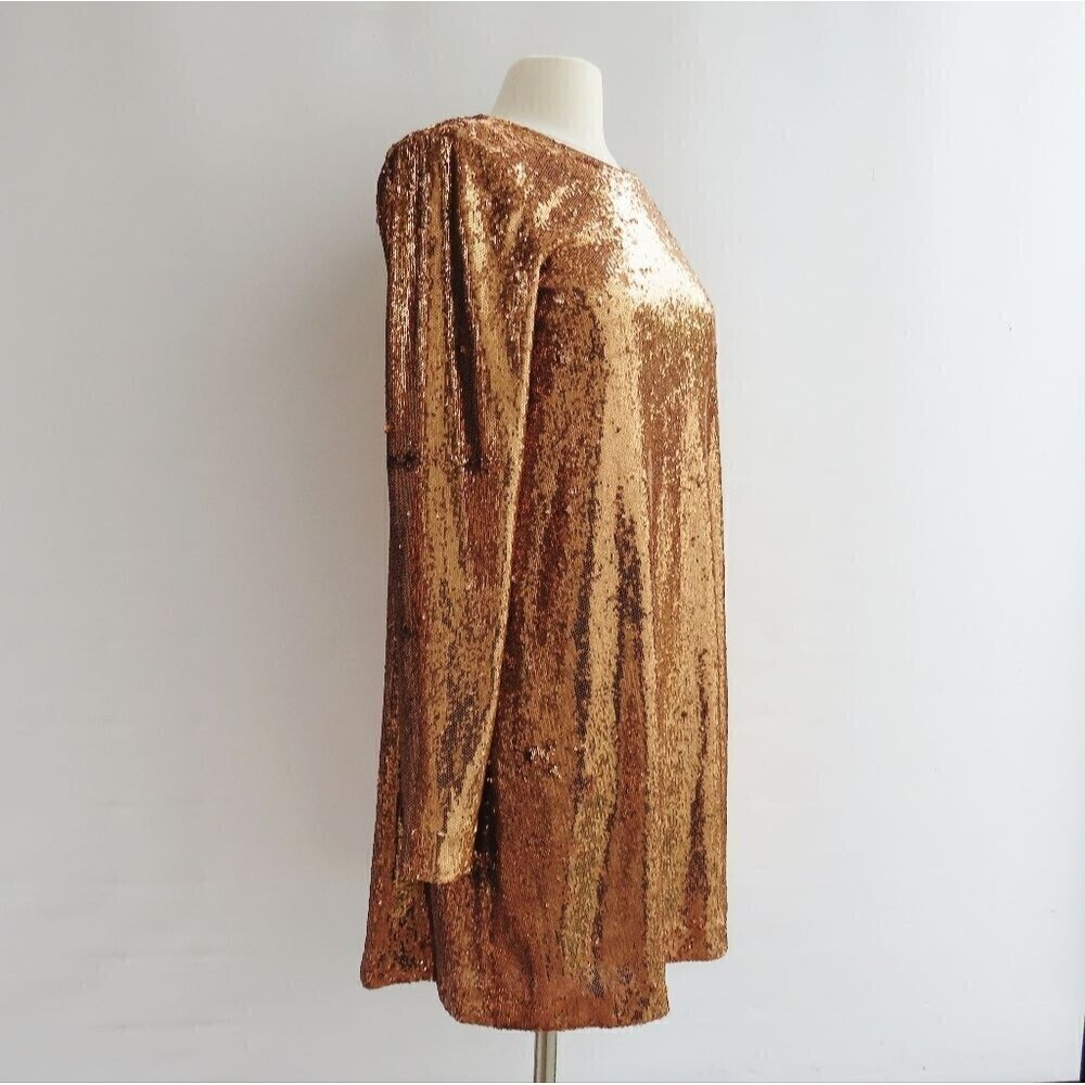 Ramy Brook Womens Size Small Hallie Copper Sequin Long Sleeve Shift Dress
